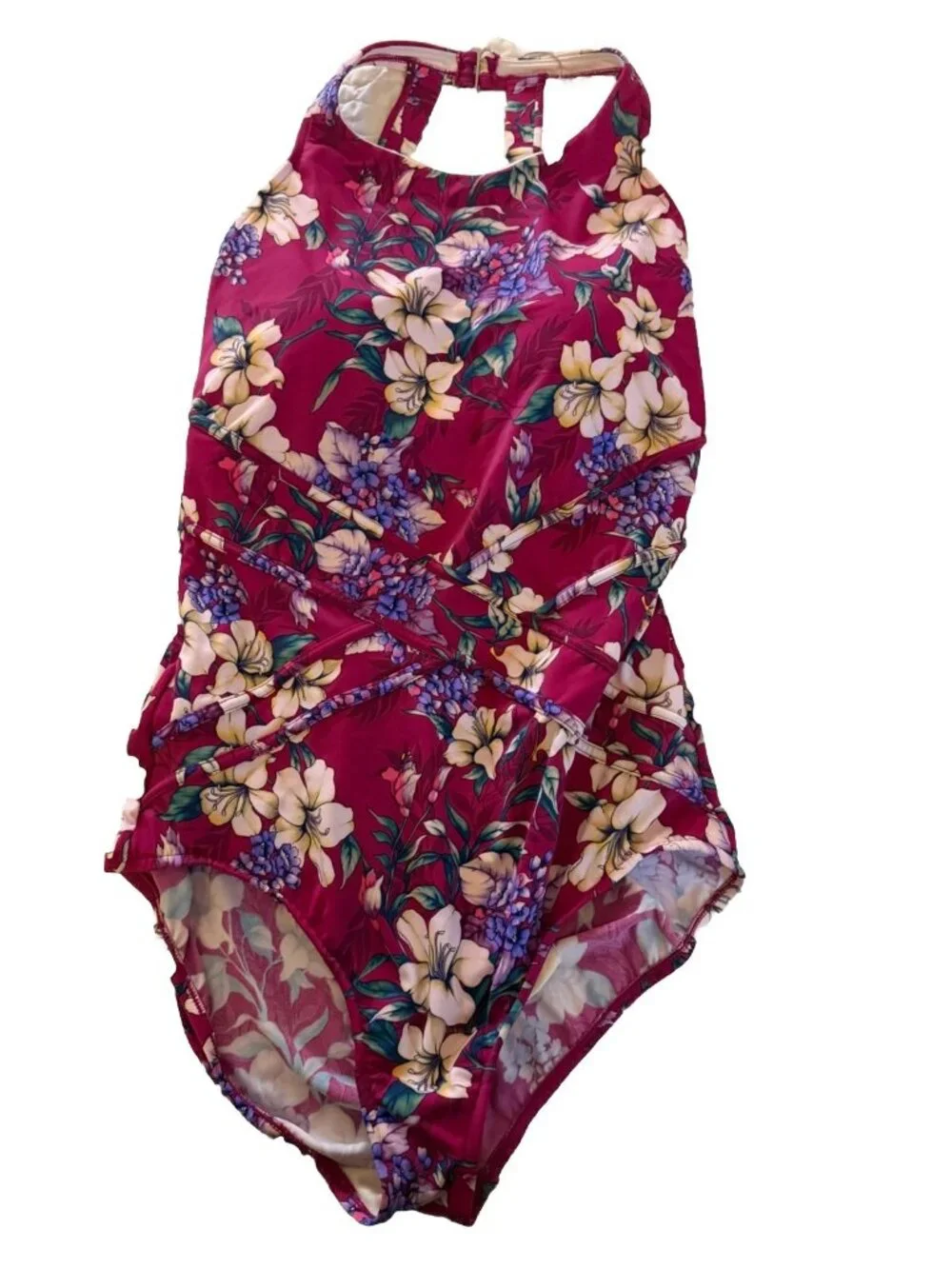 Chico’s $128 SWIM Floral One Piece High~Neck Swimsuit Purple Size 16 NEW!! - Picture 2 of 4